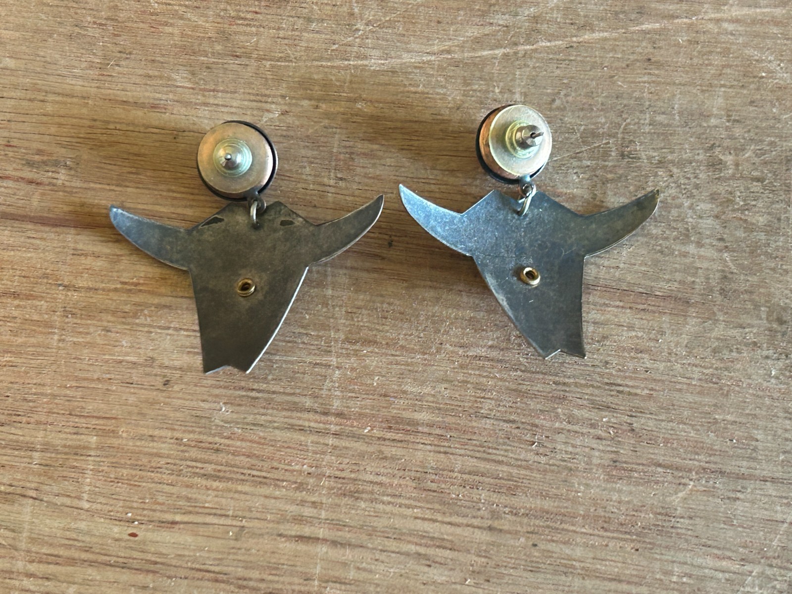 Modernist Earrings Mixed Metal Upper Torso Head Open Arms Vtg Pair Amazing