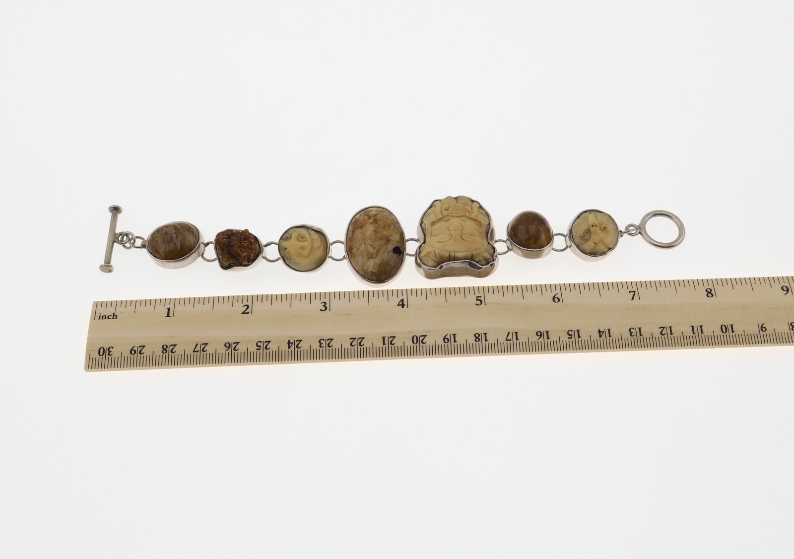 Amy Kahn Russell Sterling Silver Carved Stone Mixed Media Bracelet