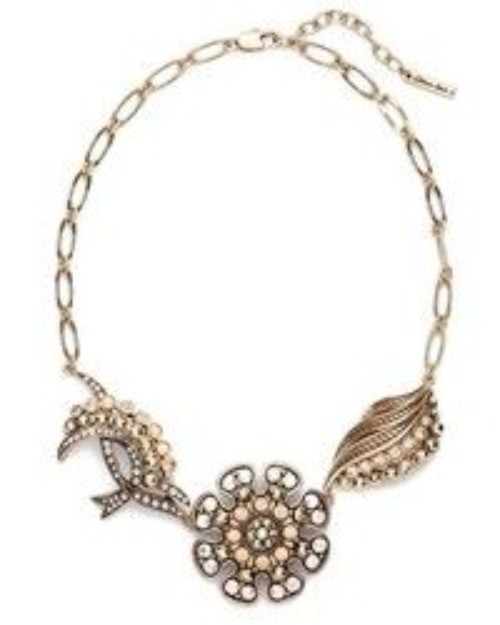 Vintage Allison Reed Gold Silver Filigree Statement Necklace Crystal Accents