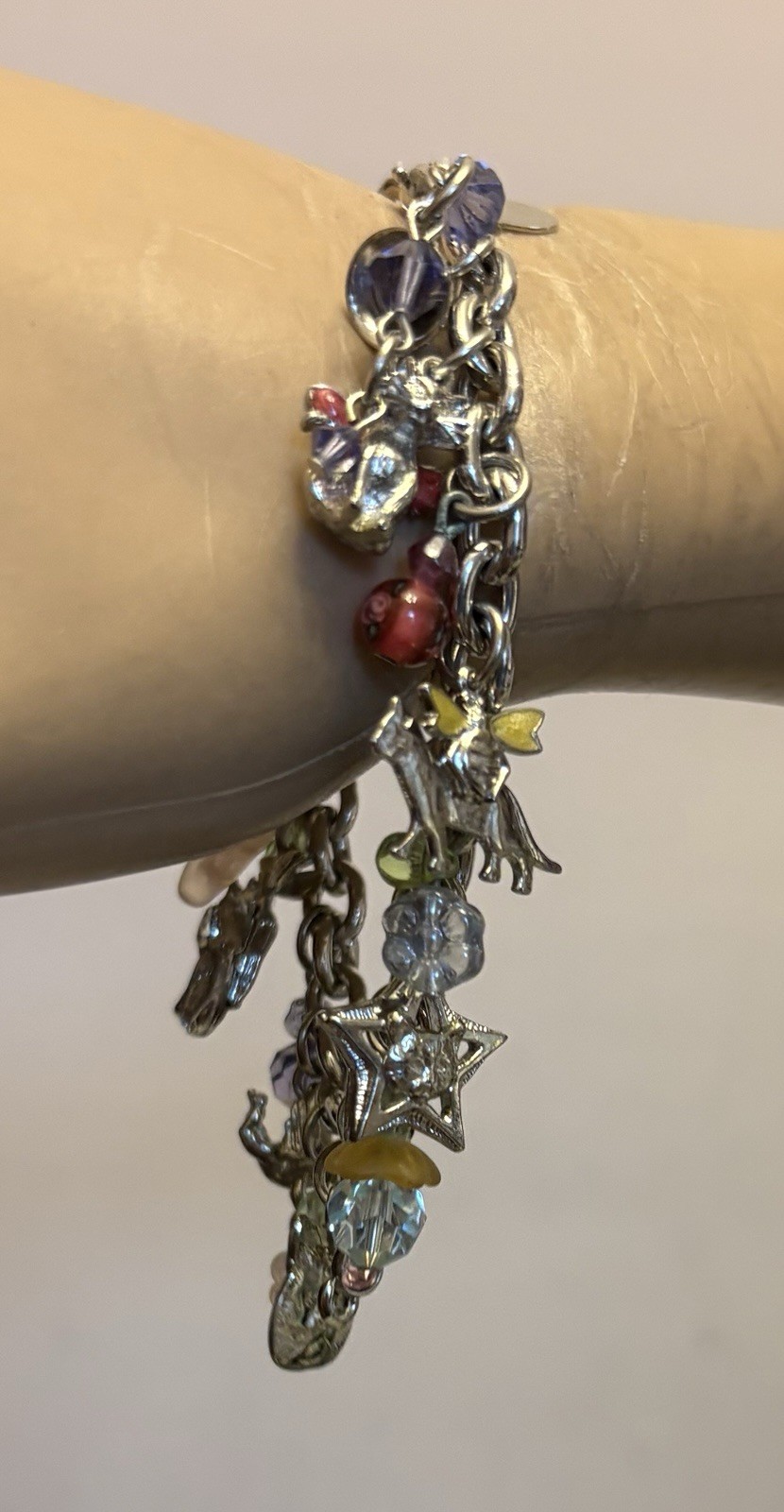 Vintage Kirks Folly Cat Lover Garden Fairies Whimsical Charm Bracelet Silvertone