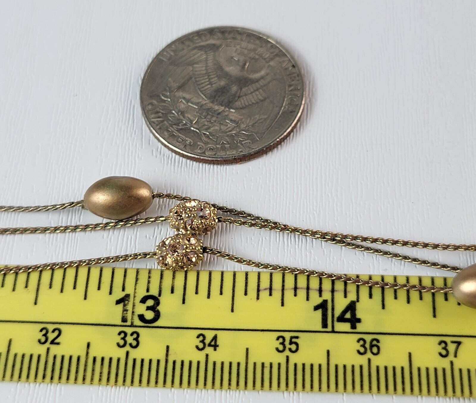 Vintage Monet Gold-Tone Clear Rhinestones Bead Charm Station Necklace 19 Inch