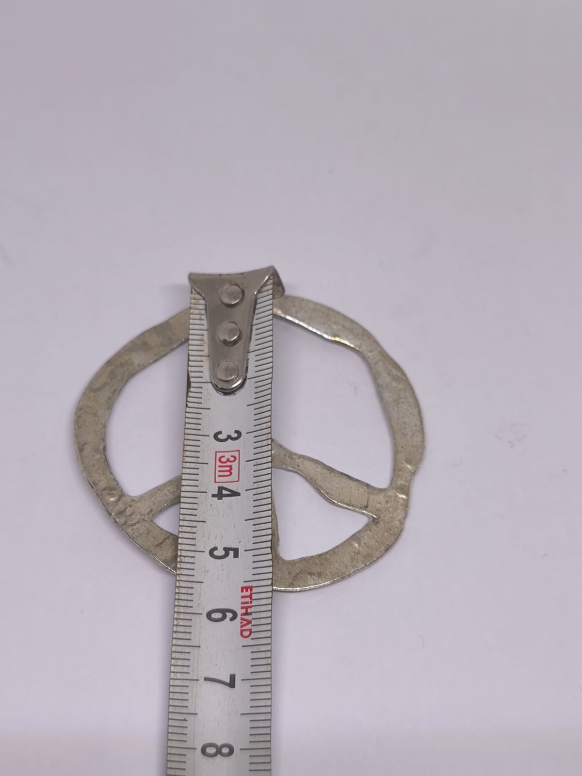 Large Vintage Peace Sign Pendant Silver Tone Hammered Metal Hippie Boho Festival