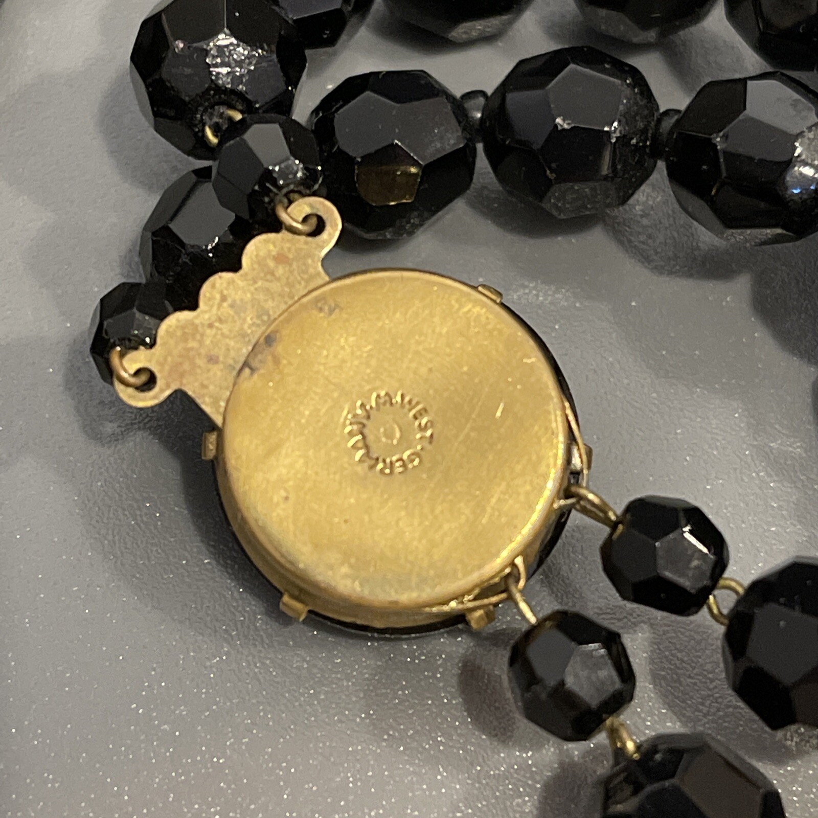 Vintage Faceted Jet Black Glass Bead Necklace West Germany – Clip On Earrings