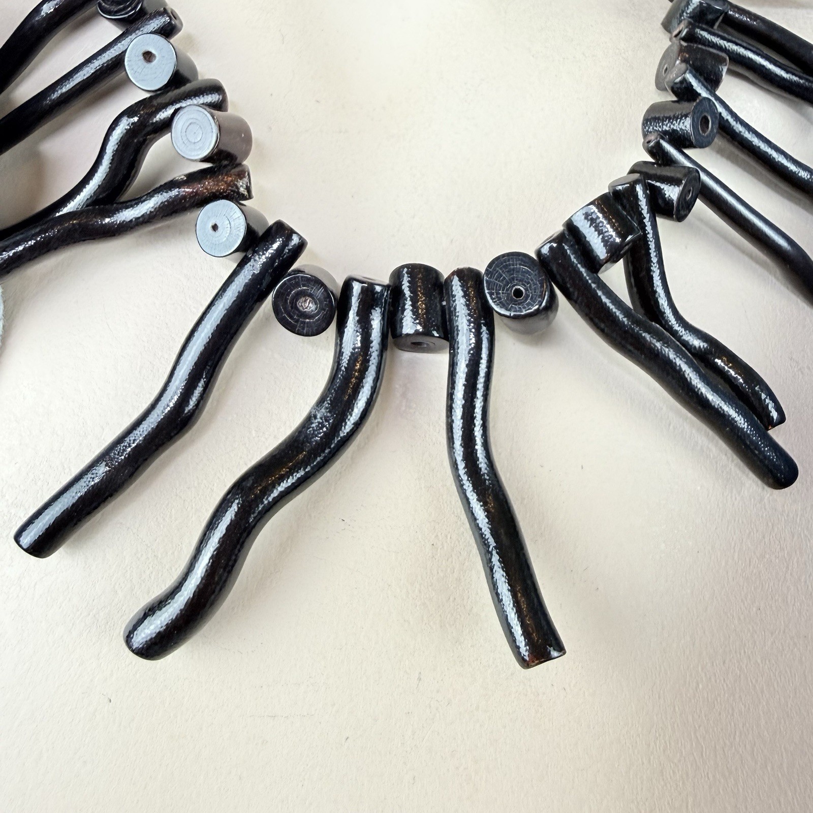 Vintage Genuine Black Branch Coral Chunky Tribal Boho Chic Goth Fringe Necklace