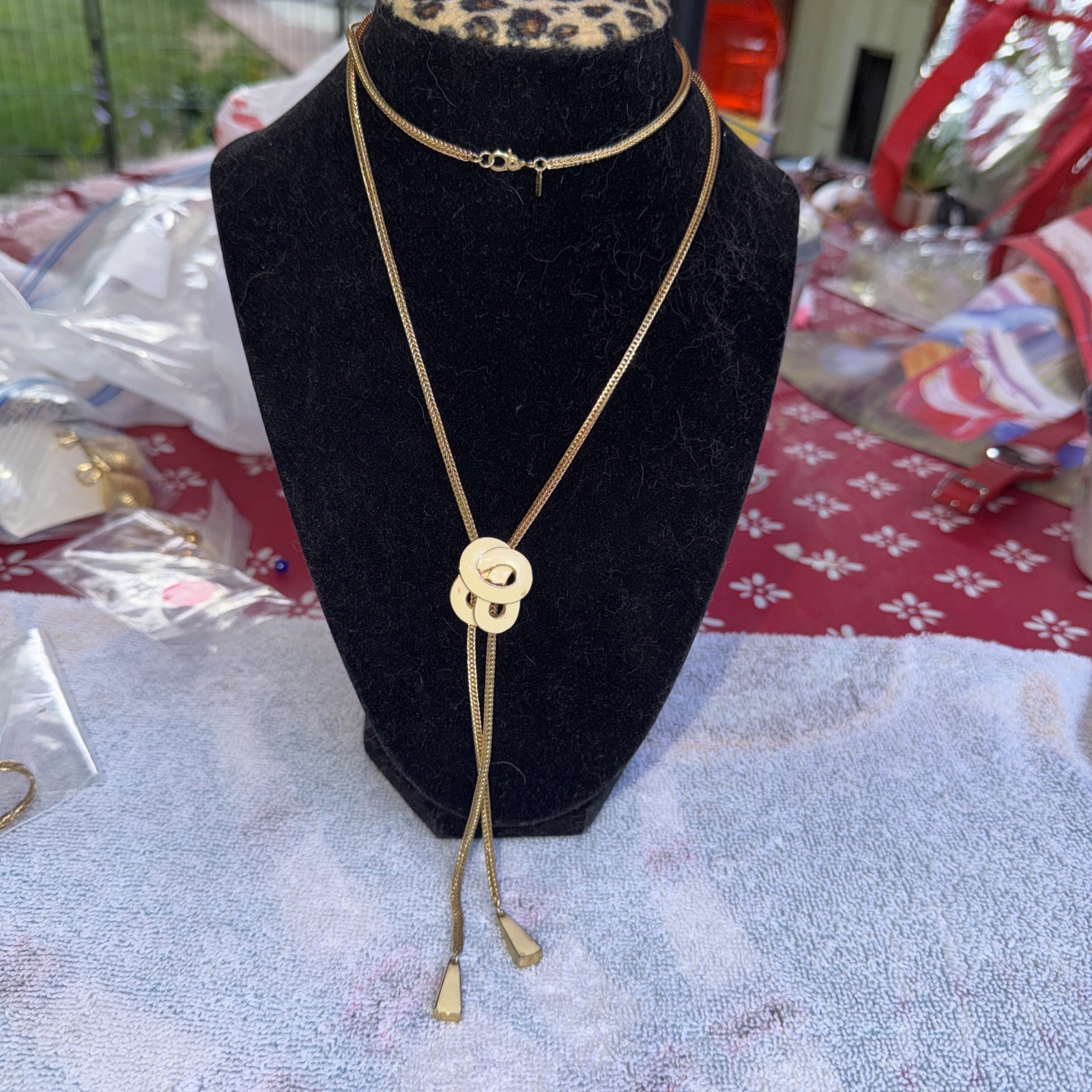 Vintage Monet Gold Y Lariat Enamel Necklace