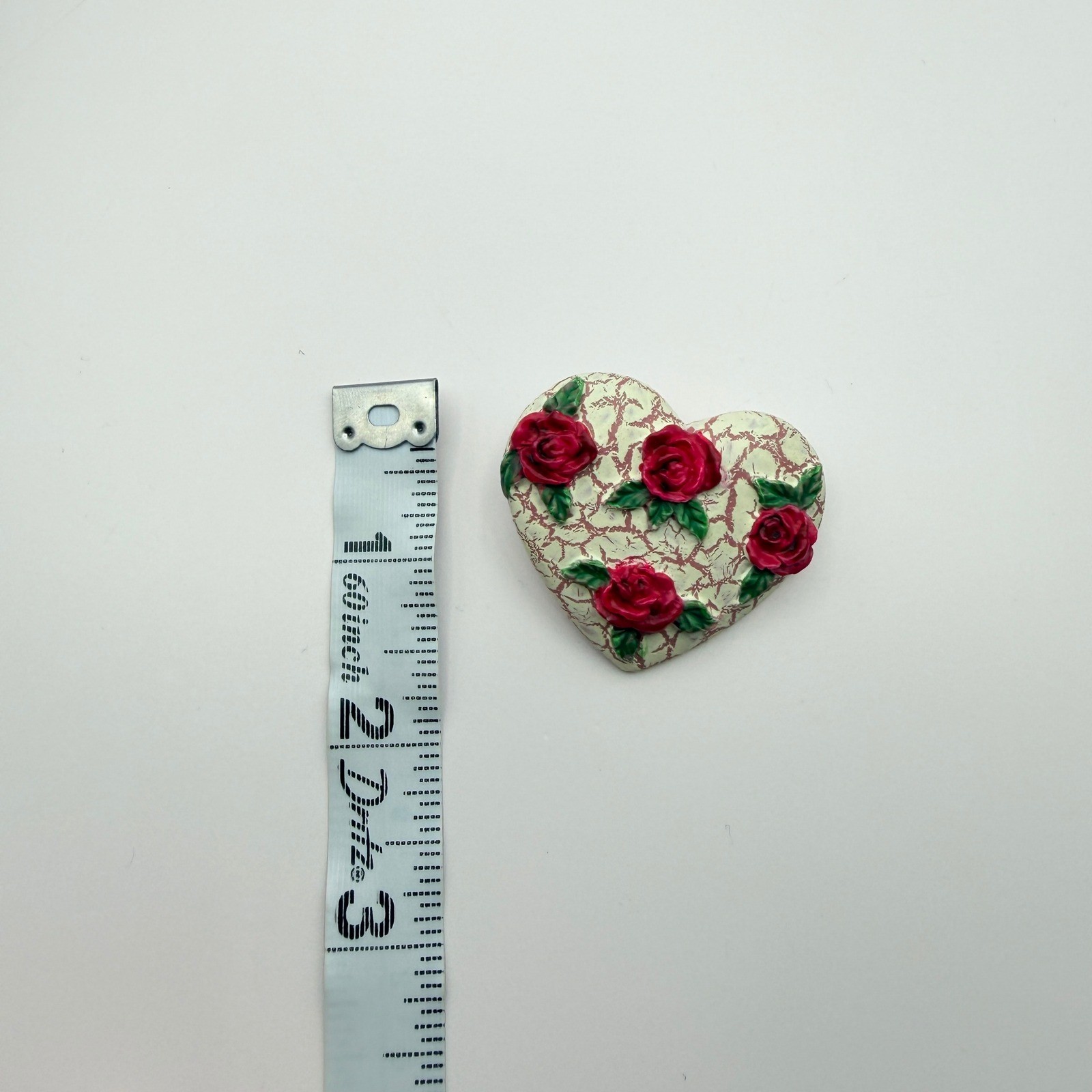Vintage White Pink Painted Clay Heart Floral Love Beauty Lapel Pin Brooch