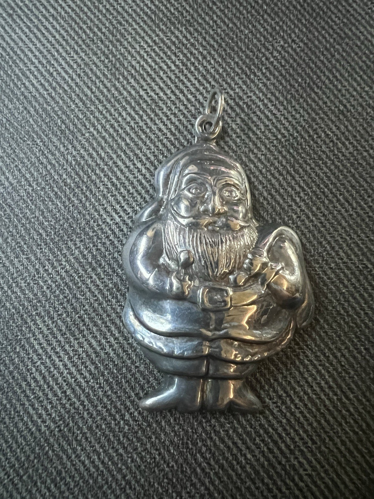 Vintage Jolly Santa Clause Christmas Sterling SIlver NF 925 Pendant Very Light