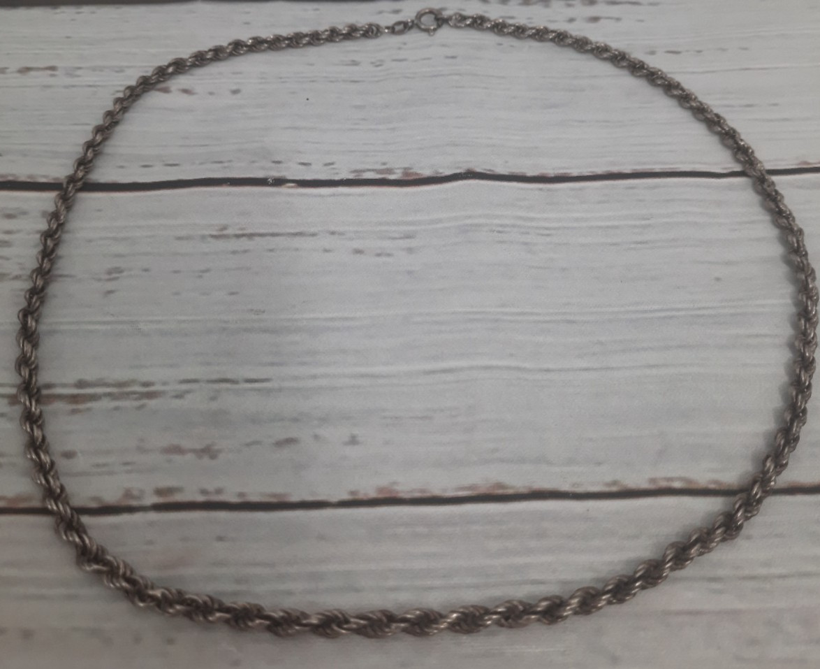 Rope Chain Twisted Silver Tone Vintage Princess Length 19 3/4″