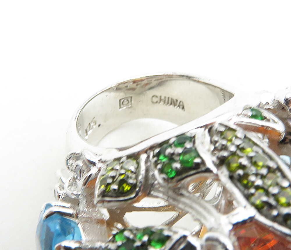 925 Sterling Silver Citrine Cubic Zirconia & Topaz Cocktail Ring Sz 7 RG9180