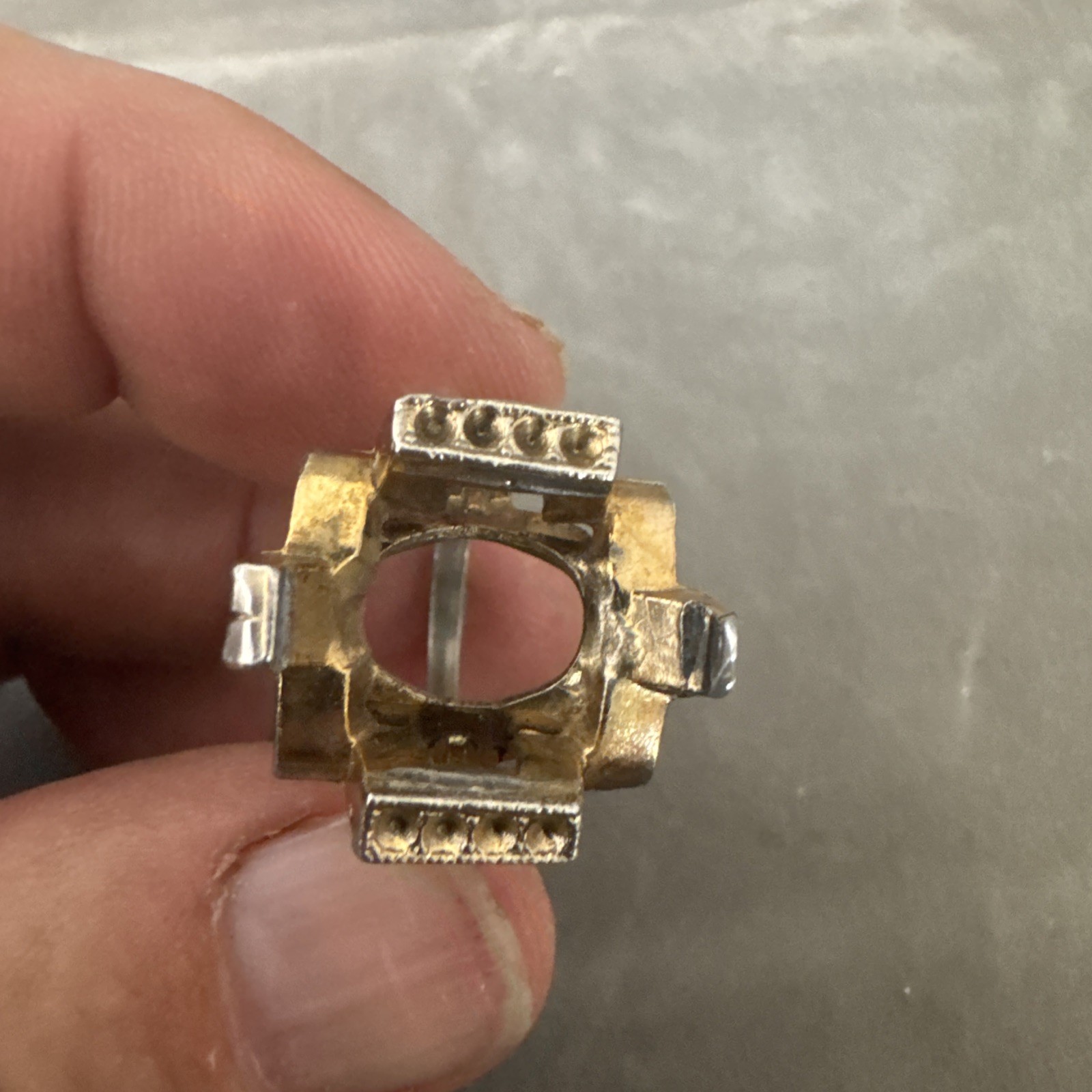 Mid Century Gemstone Set Mystery Ring Unknown Metal Flexible Sizing Silver Color