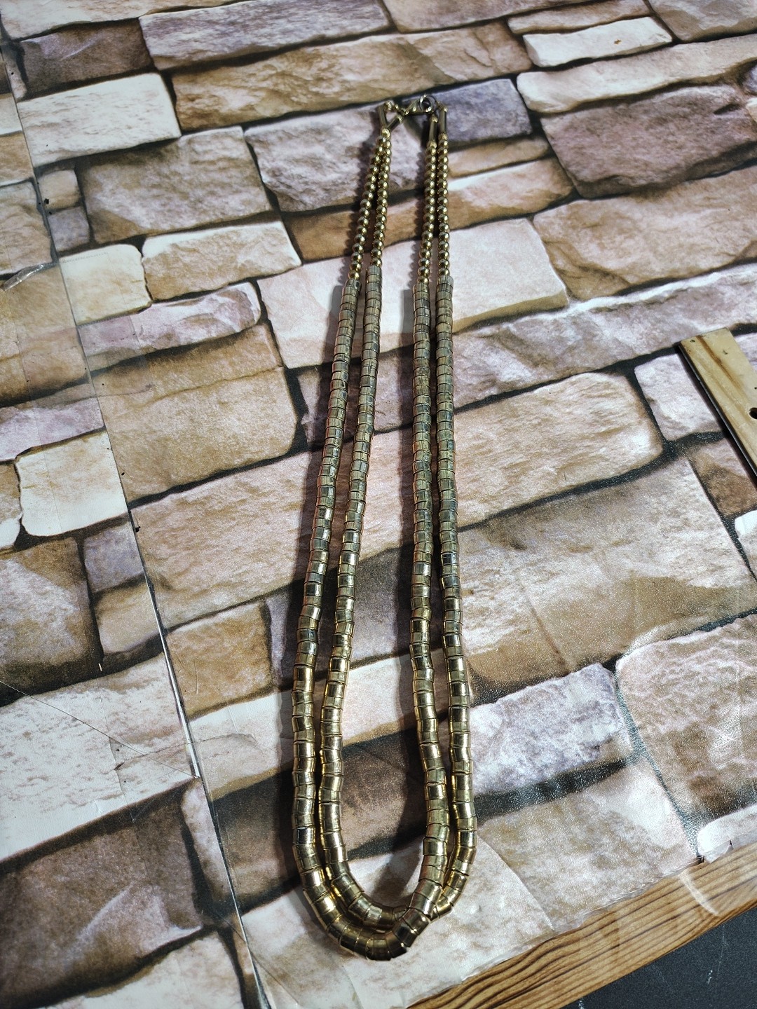 Vintage Retro Long Gold Tone Metal Beaded Statement Costume Flapper Necklace