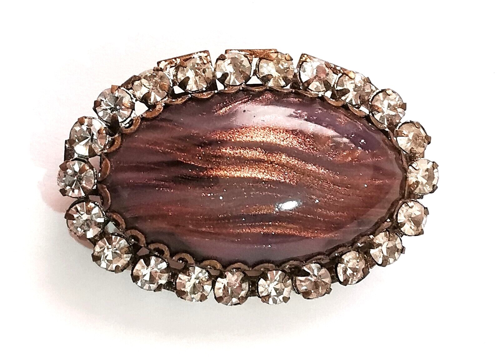 Czech Brooch Glass Pin Vintage Rhinestone Handmade Art Bohemian Glass Cabochon