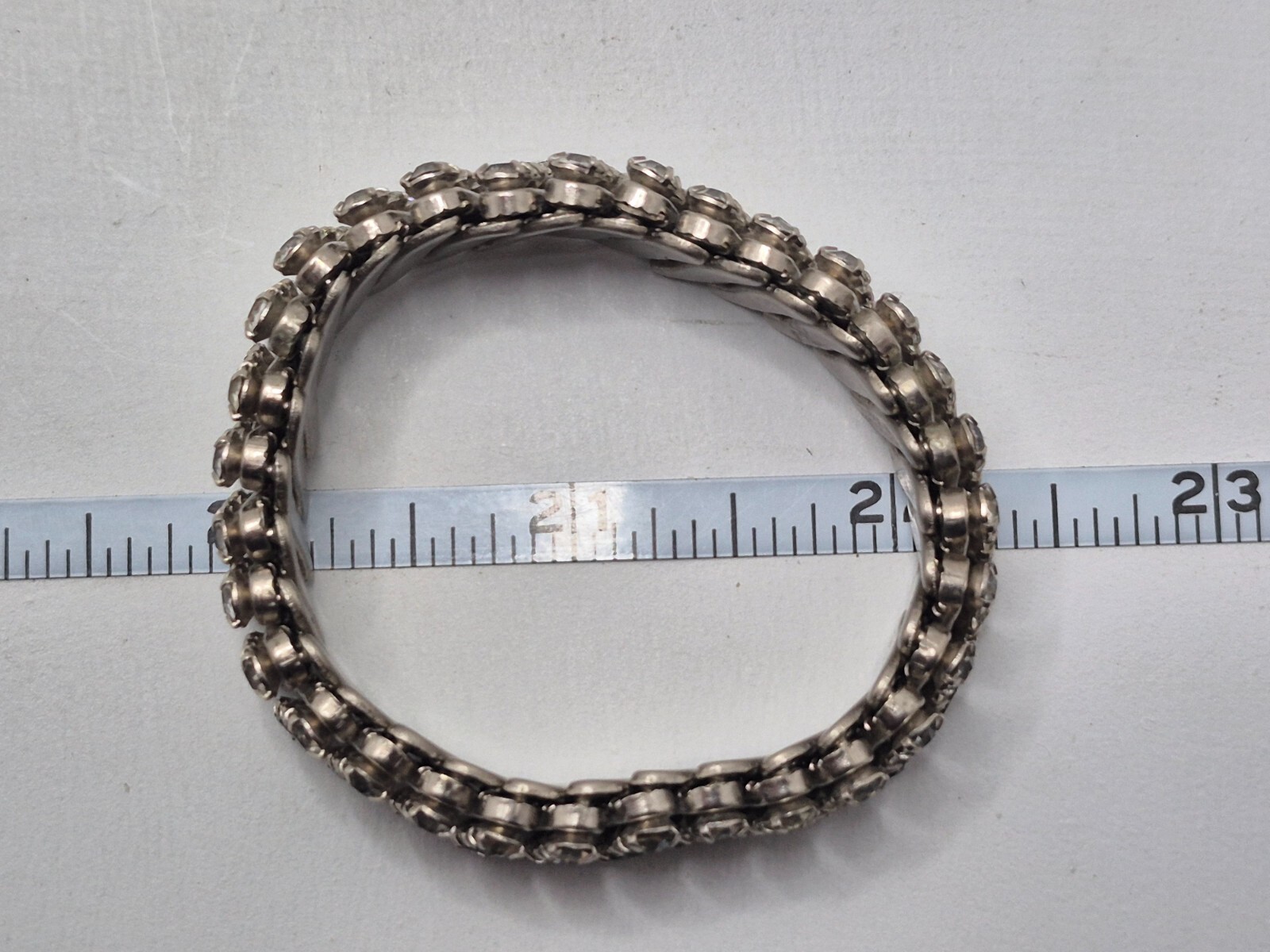 Silver Tone With White Rhinstone Stretch Bracelet “MADE IN BRITISH HONG KONG”