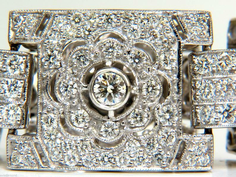 Magnificent 22.5CT Round White CZ Wide Cuff Link Art Deco Bracelet In 925 Silver