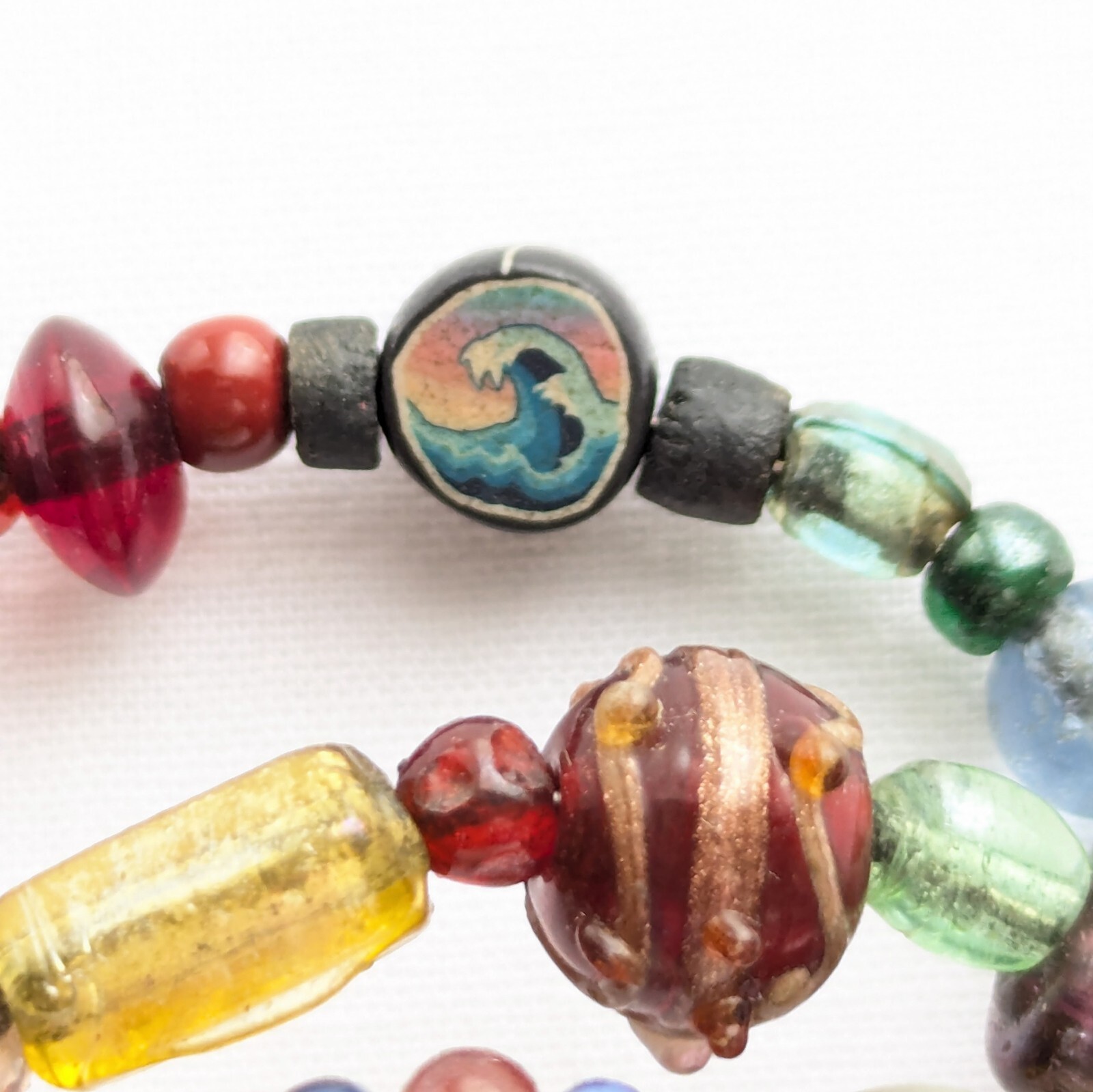 Vintage Art Glass Beaded Cuff Bangle Bracelet Multi Strand Memory Wire