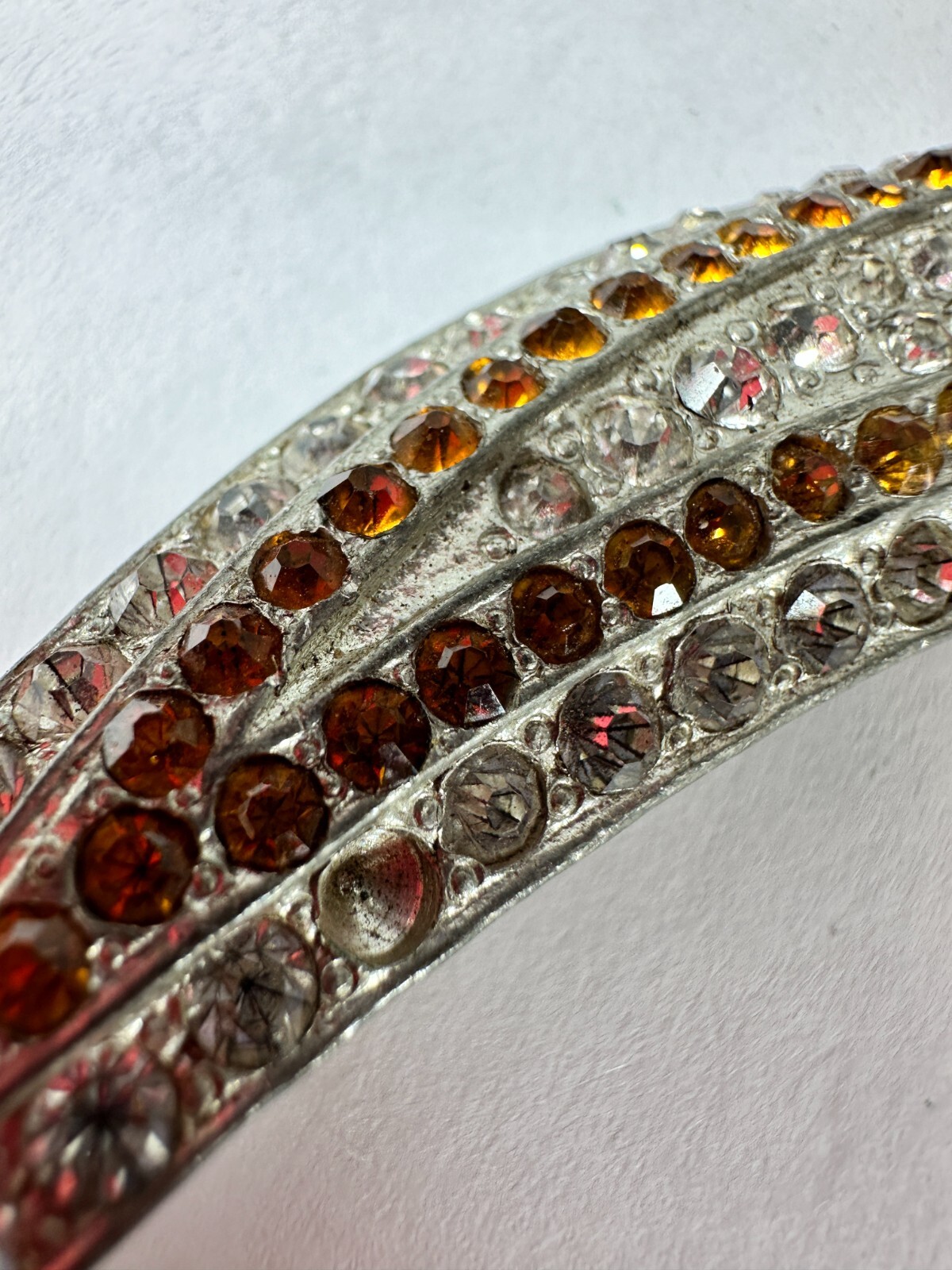 Vintage Brooch Horn Shape Pot Metal Large Clear and Brown MISSING STONES