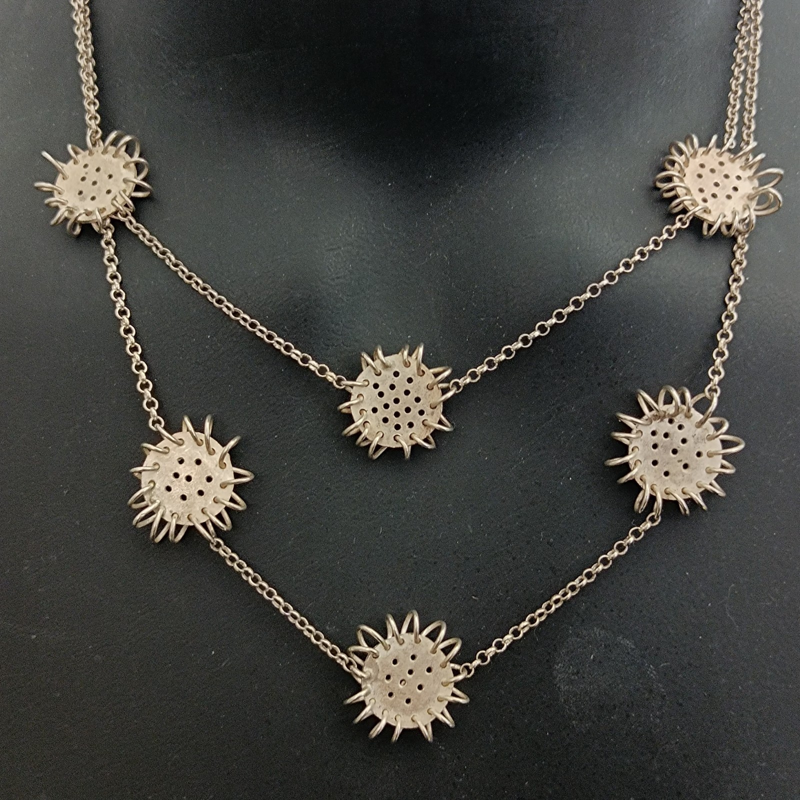 Artisan Sterling Silver Layered Necklace Modernist Freeform Statement VTG OOAK