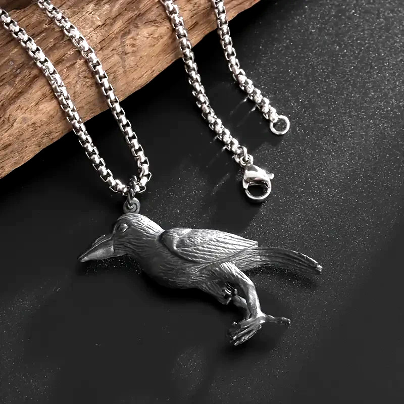 UNIQUE PUNK JEWELRY FOR MEN WOMEN RETRO GOTHIC NORDIC MYTH BLACK RAVEN NECKLACE
