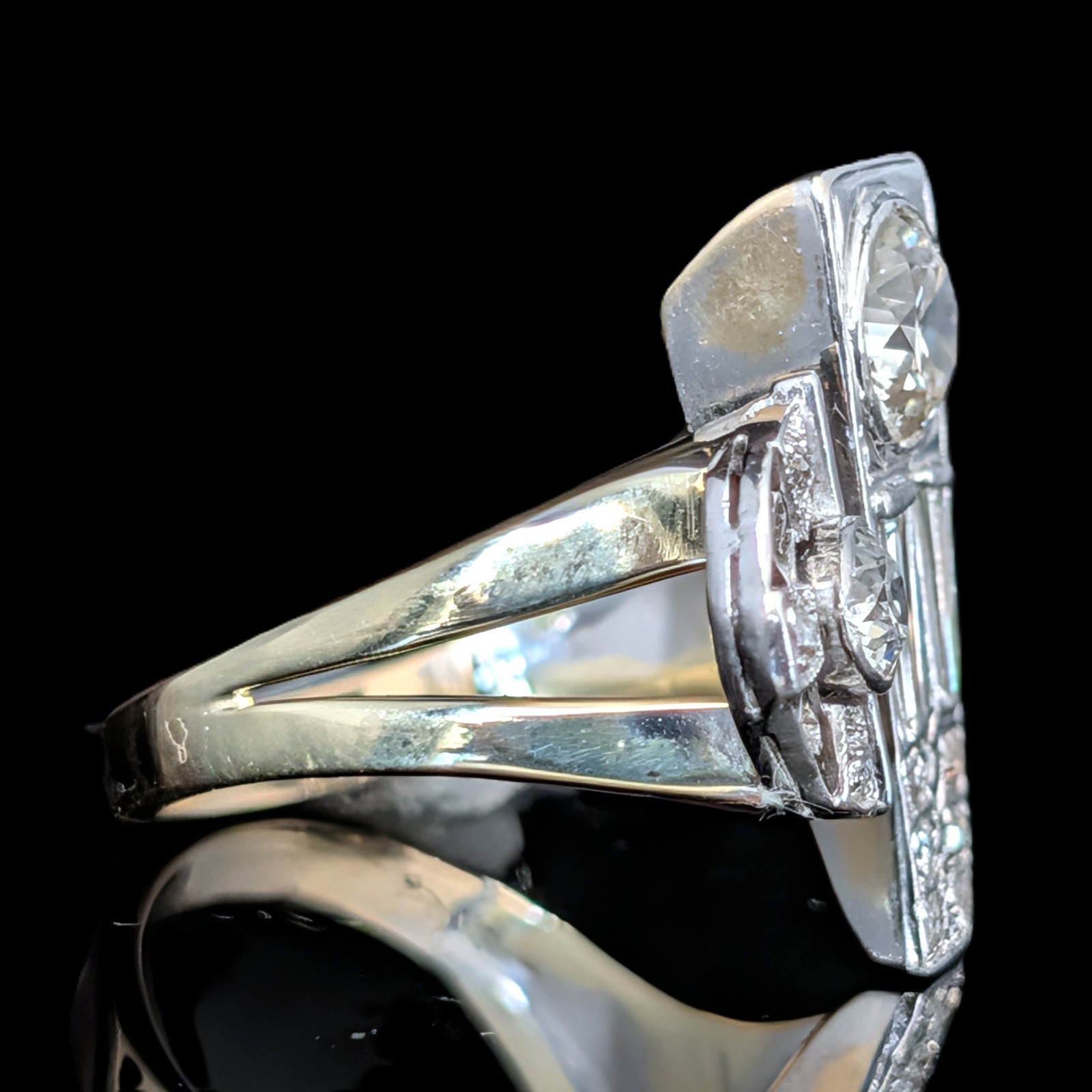 1940s Old European Cut Diamonds 14k Gold Platinum Cocktail Ring Vintage Retro