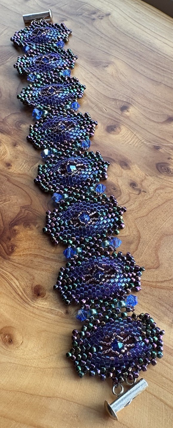 Peacock Blue Purple Bohemian Crystal Glass Bead Mesh Bracelet Handmade Treasure