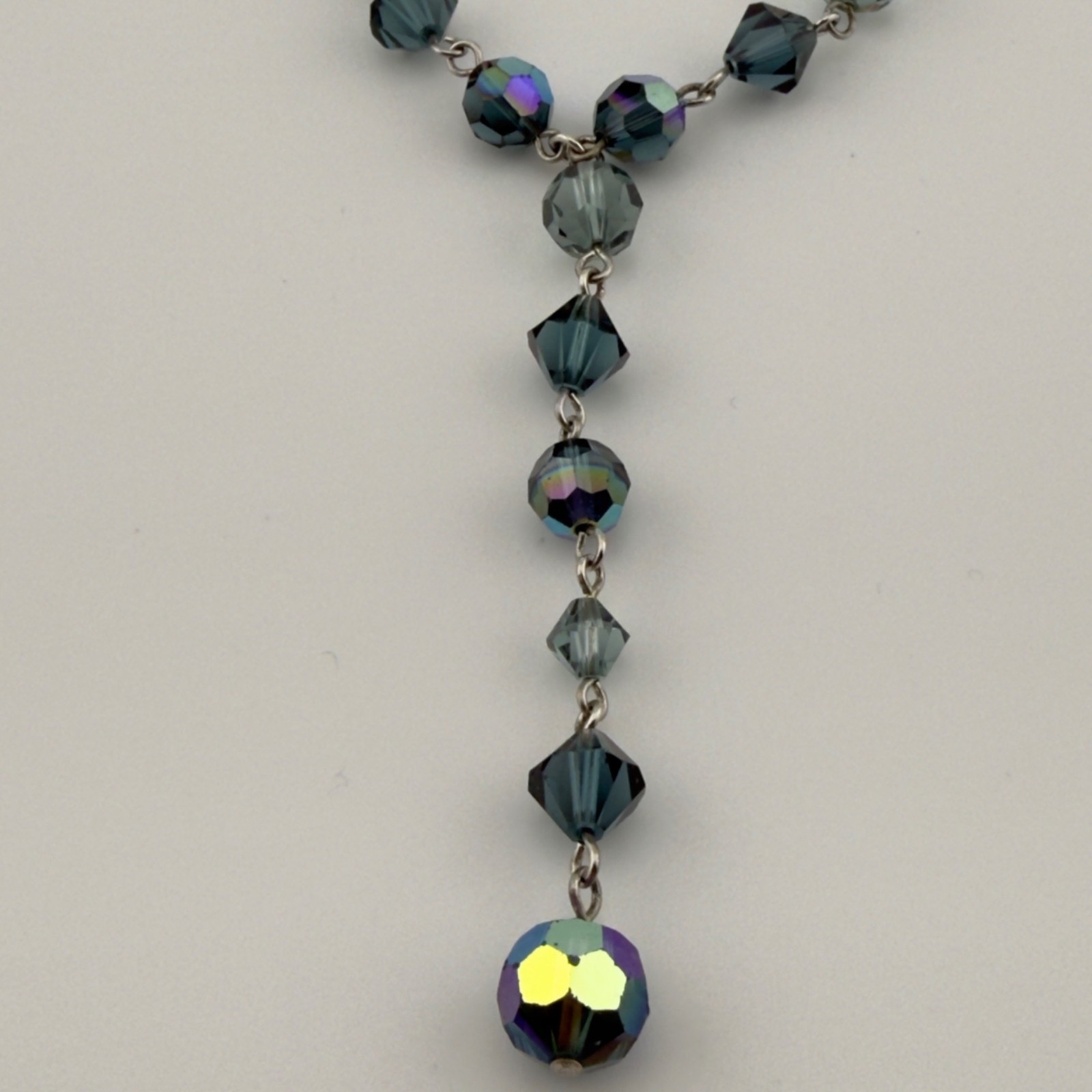 Givenchy Signed Blue Crystal Y Drop Necklace Silver Tone Chain Lariat 18″