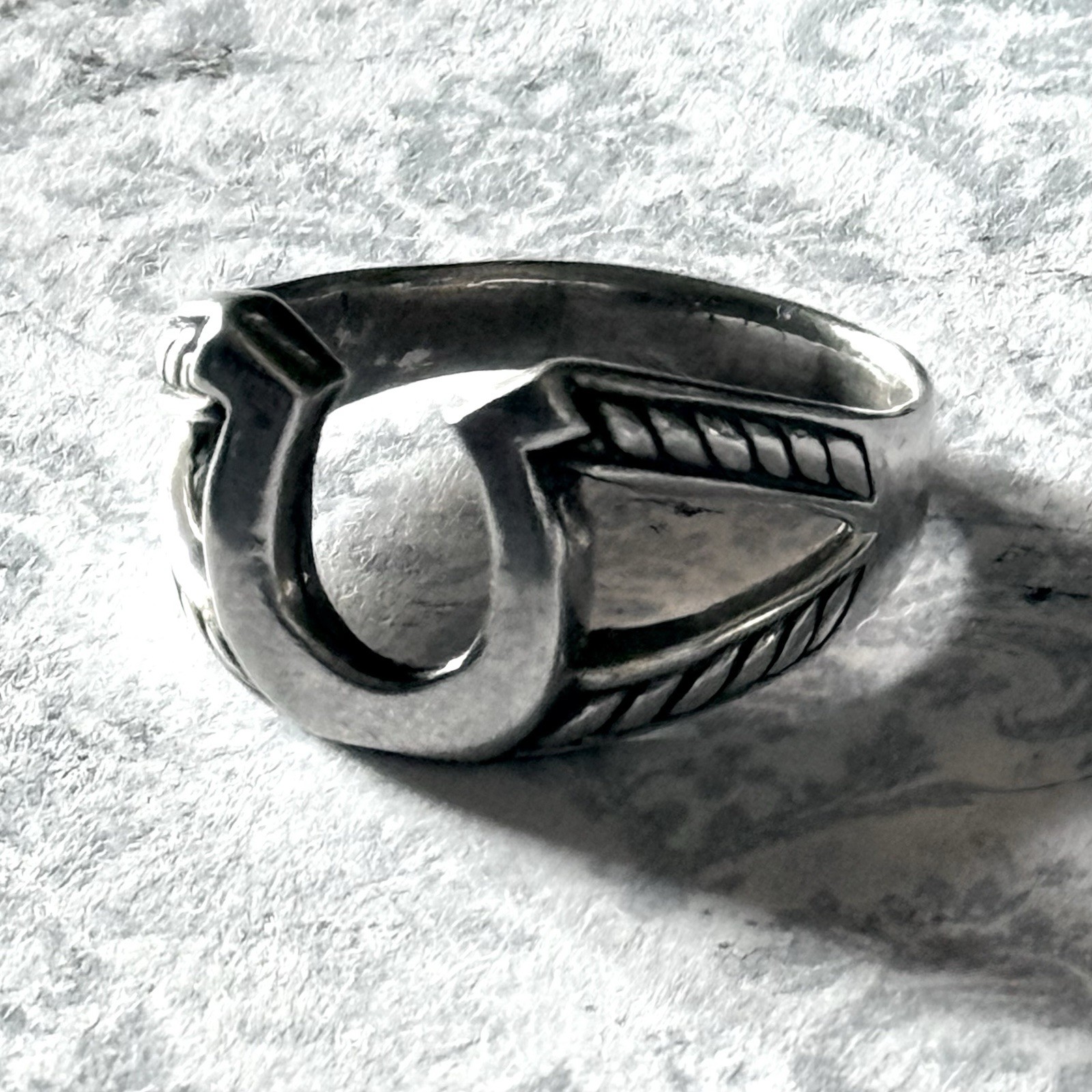 Horseshoe Ring Size 14 Sterling Silver Braided Western Rope Country Mens Gift