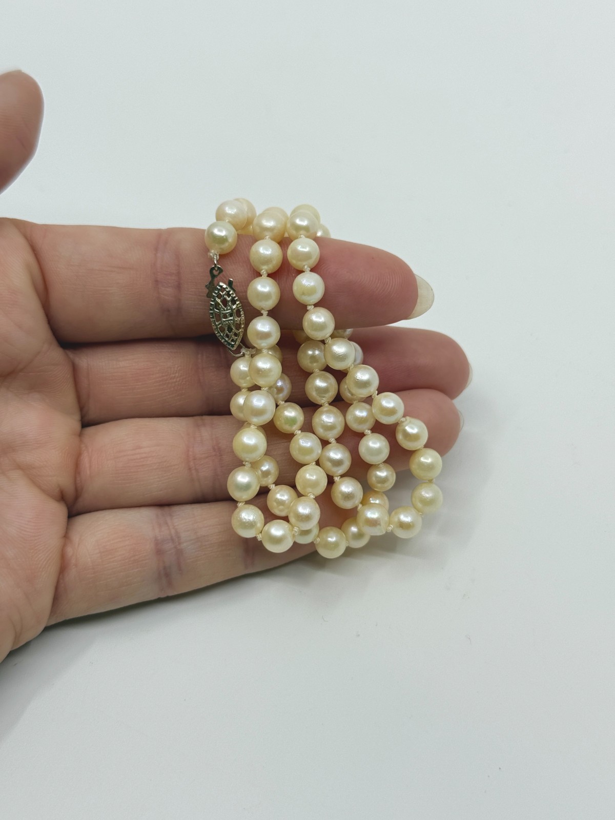 Vintage 6mm Sterling Silver Saltwater Japan Akoya Cultured Pearl Necklace 17.5″