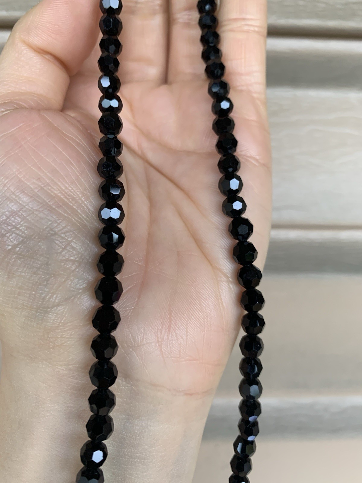 Black onyx beaded necklace silver 6.5mm / 17.5”