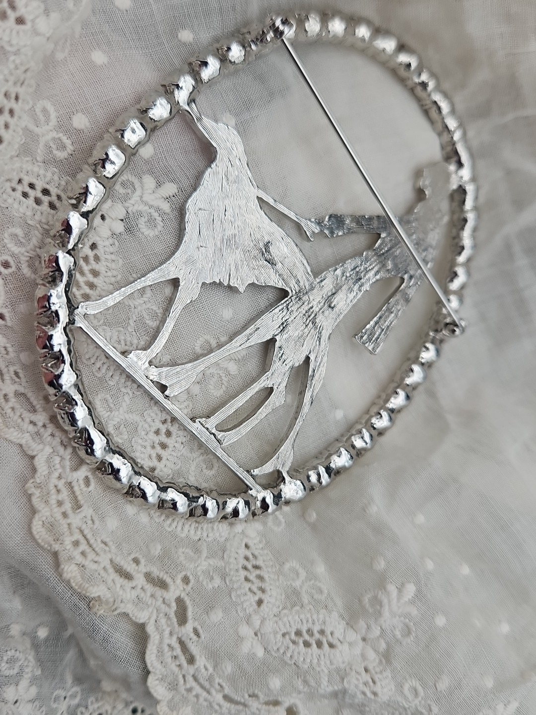 Vtg Vogue Art Deco 1920s Silver Lady Walking Borzoi Dog Brooch Pin Rhinestone