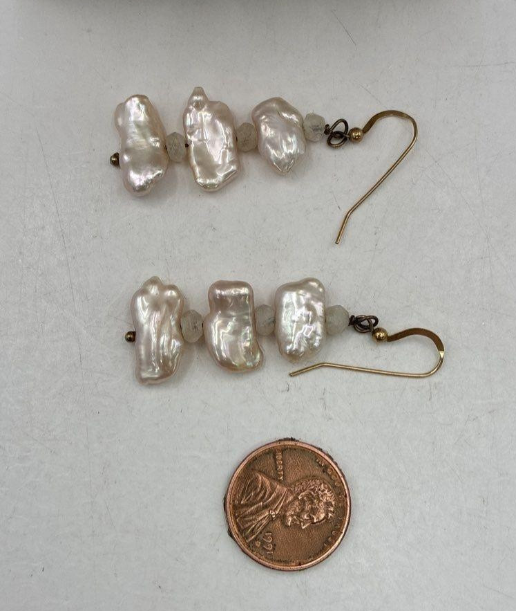 Vintage Champagne Gold Filled Crystal & Baroque Pearl Necklace & Earrings Set