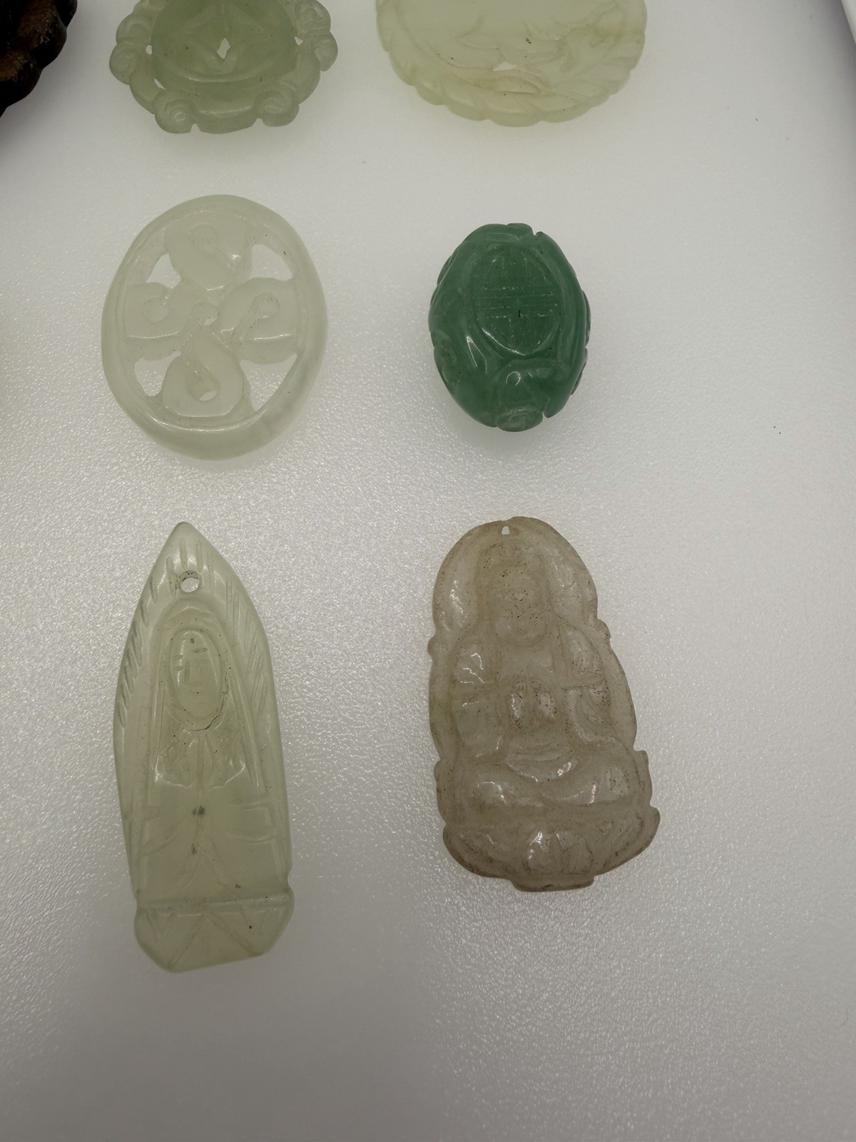 Lot of 17 Carved Semi Precious Stone Pendants Jade Agate Quartz Vintage Chinese