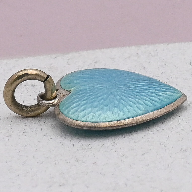 Antique Victorian HEART Guilloche Blue Enamel Sterling Silver Charm Pendant