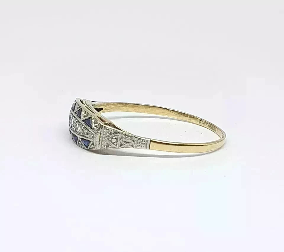 Art Deco Vintage Style Lab-Created Diamond Sapphire 14k Gold FN Engagement Ring