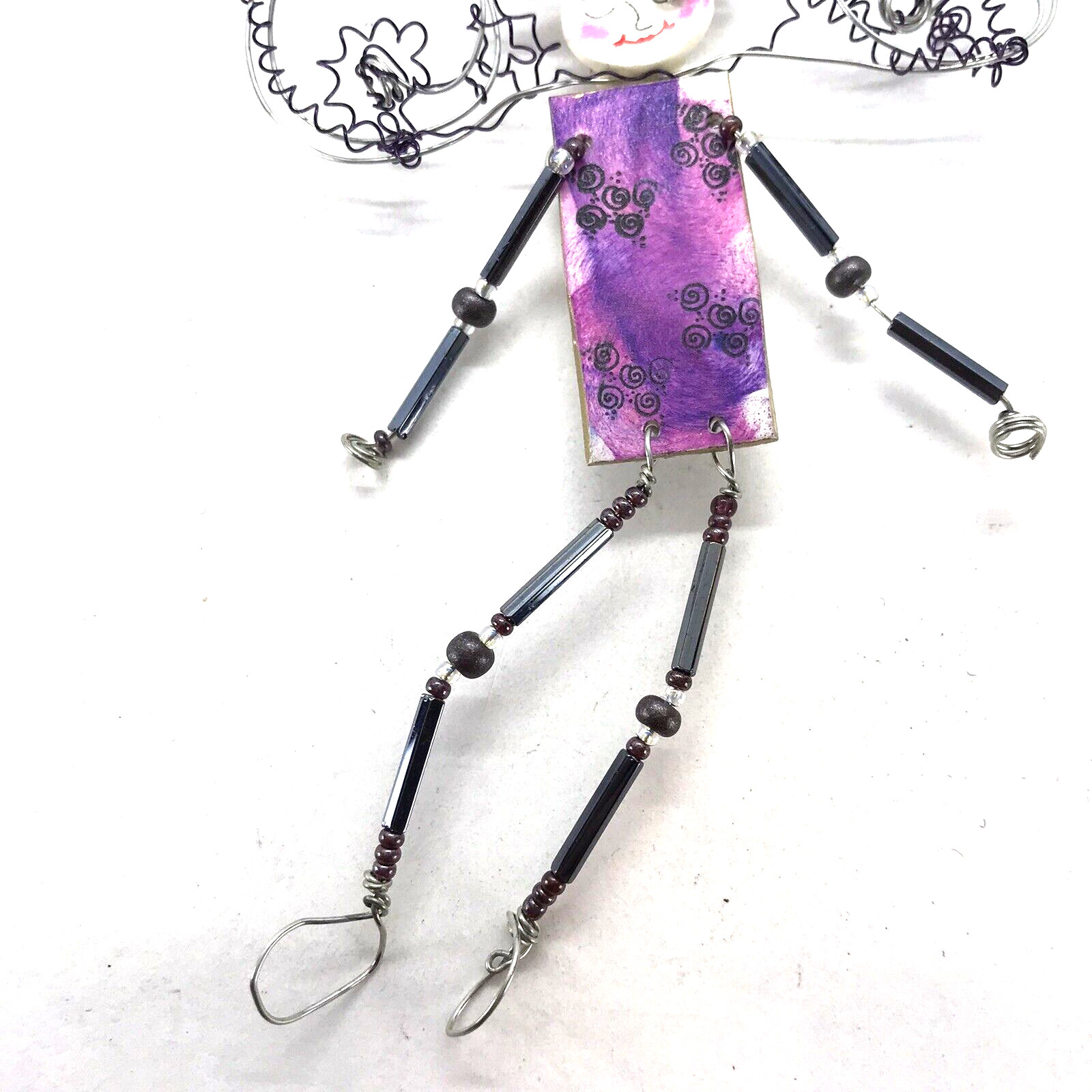Fairy Angel Pin Brooch Handmade Whimsical Mixed Media Wire Dangler legs arms