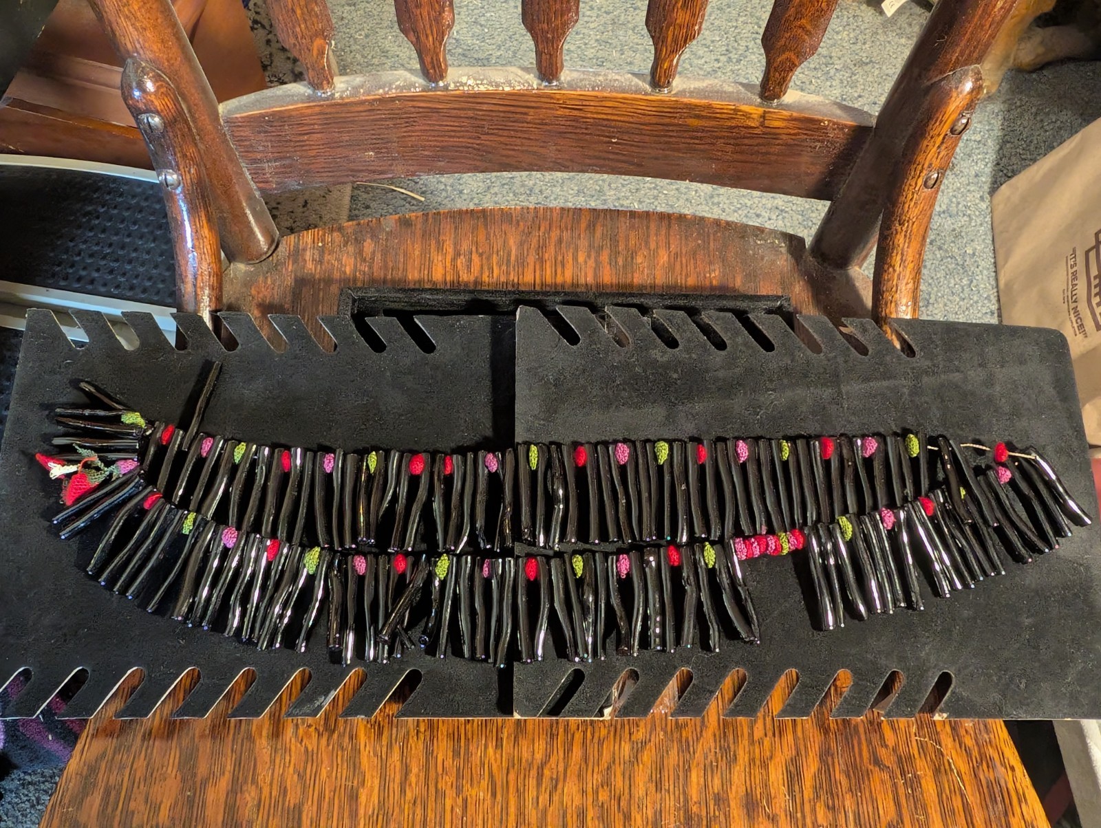 Vintage LARGE OOAK Black Coral & Crochet Bead & Pendant Necklace! 34in!