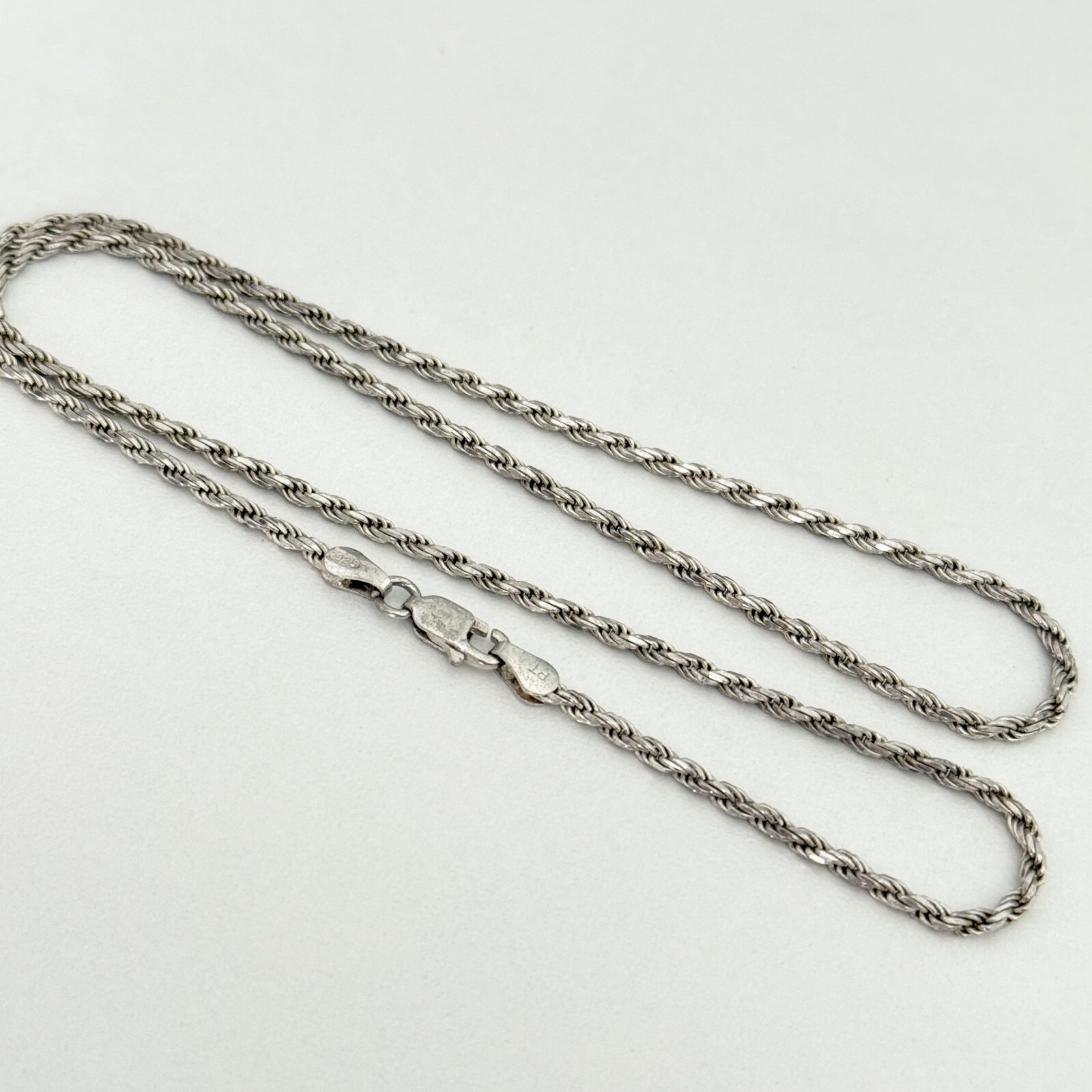 925 Italy Sterling Silver Vintage Rope Chain Link Necklace 17.5″