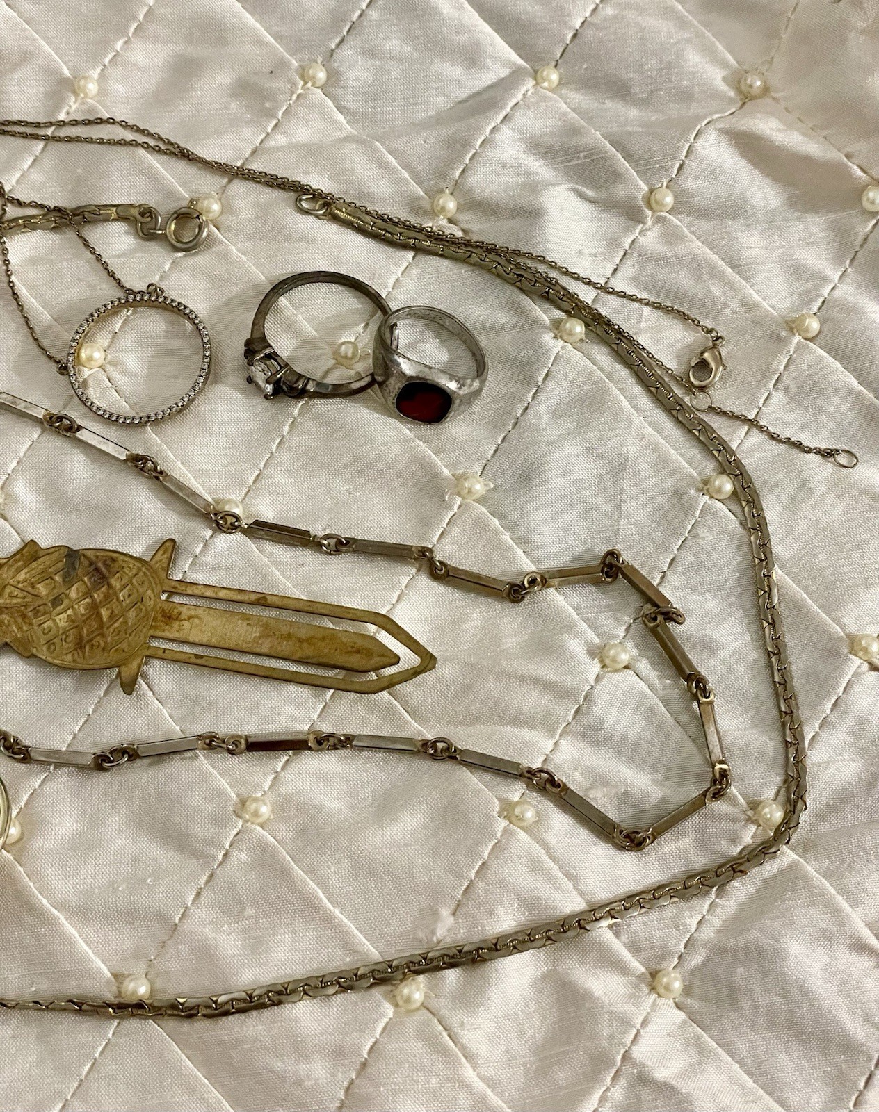 Vintage Costume Jewelry Lot Estate Chain Rings Tarnished As Is Untested Unmarked