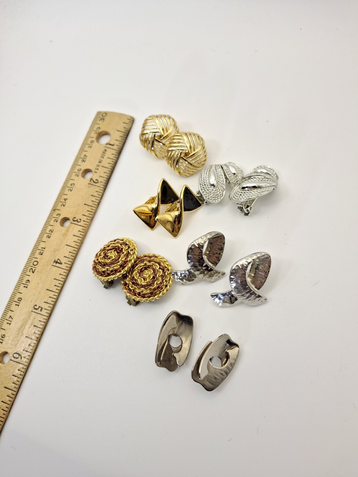 Vintage Lot Clip Earrings Metal Textured Geometric Mod Avon & unbranded Retro