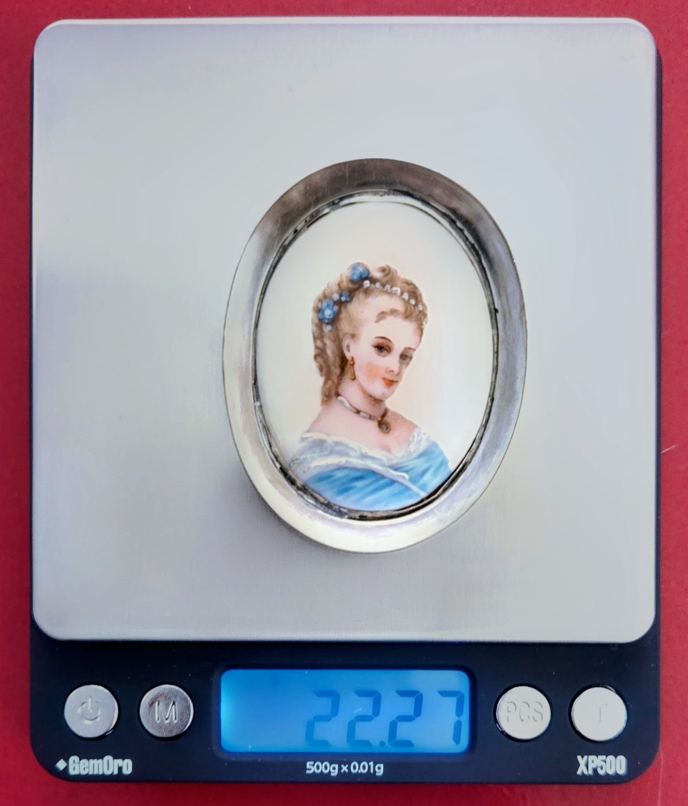 Antique Imperial Russian 84 Silver Hand‑Painted Enamel Portrait Brooch AM Mukhin