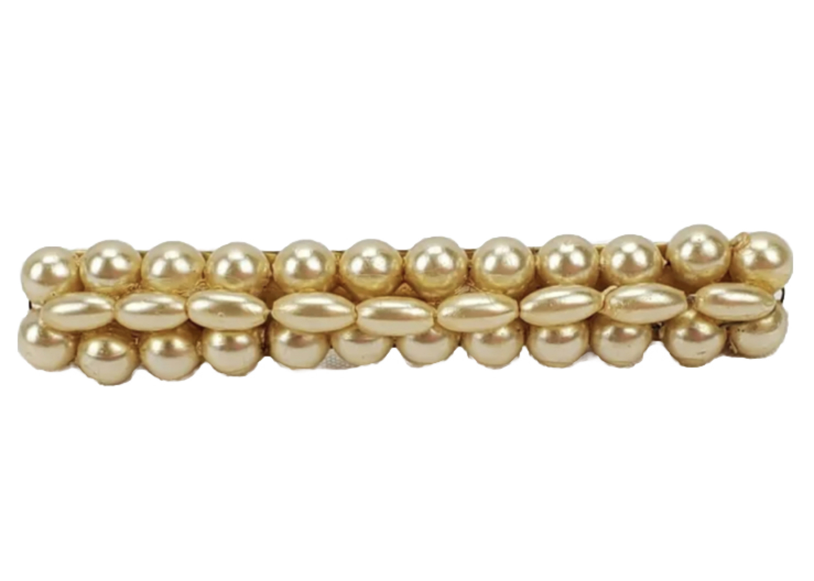 Vtg Brooch Bar Pin Pearls Faux Gold Tone Holiday 2.5”x.0.5” Unsigned 40s 50s 60s