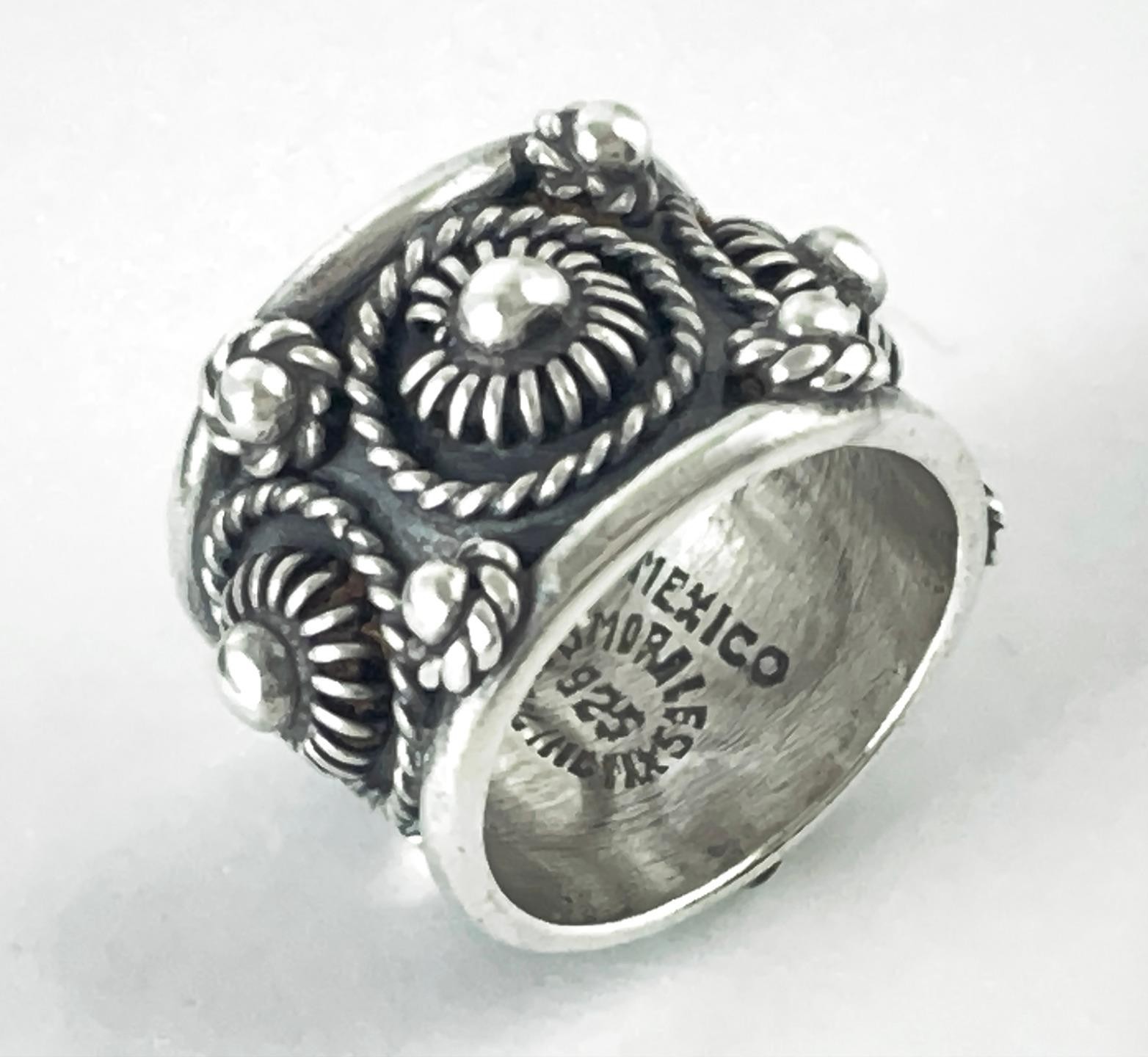 VINTAGE TAXCO MEXICO STERLING SILVER WIDE BAND RING J MORALES SIZE M½