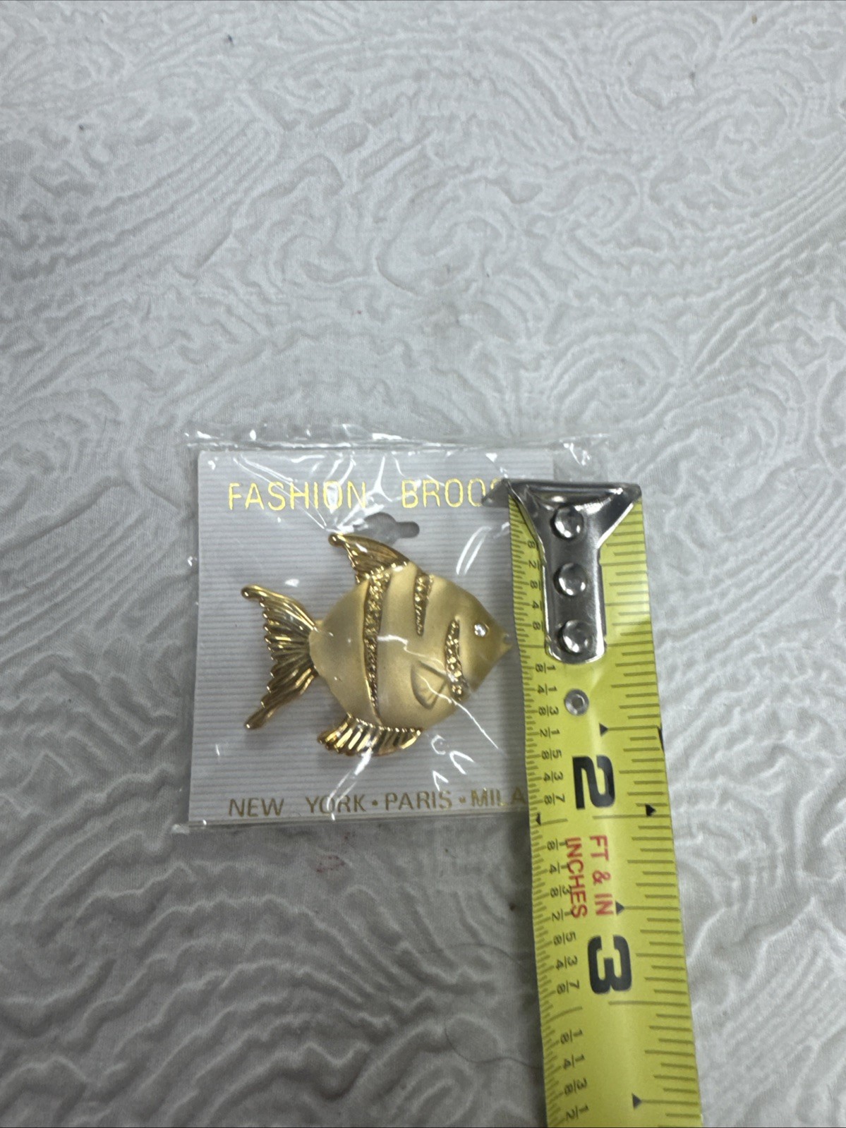 Vintage Angelfish Gold Tone Finish and Rhinestone 2” Brooch Pin New