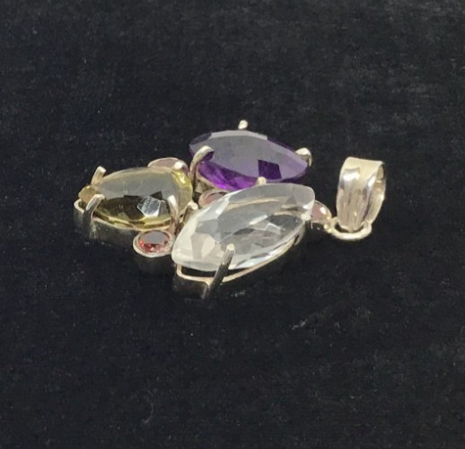 Sterling Silver Multicolor Precious Gemstone Vintage Pendant
