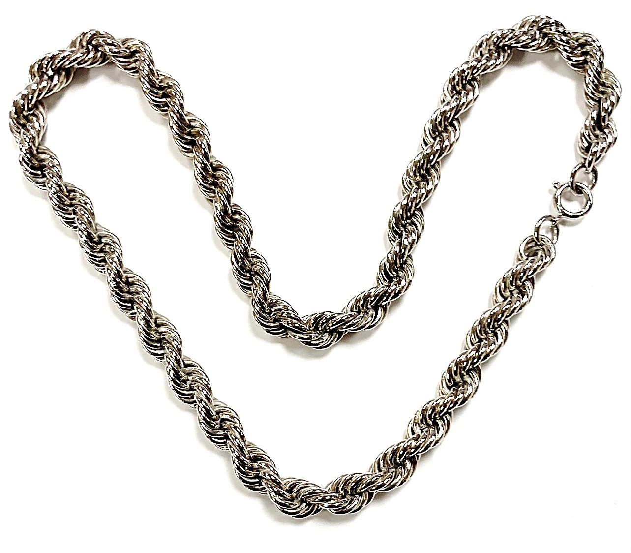 VINTAGE SILVER PLATED LIGHTWEIGHT ROPE 8mm. THICK CHAIN 18 INCH NECKLACE 3211
