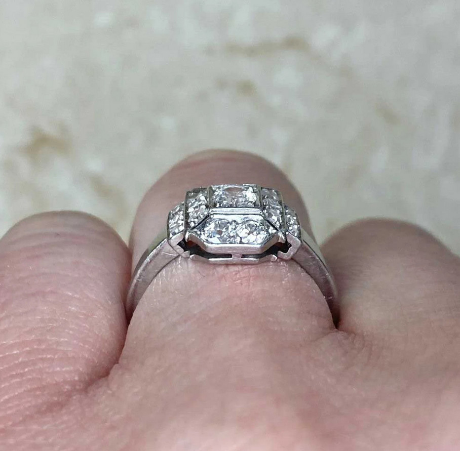 Art Deco Style Circa 1930 Lab Created Diamond Halo 925 Silver Engagement Ring