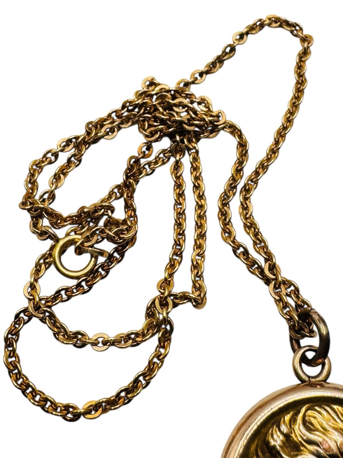 Antique Art Nouveau Rolled Gold Locket Necklace Lady Portrait