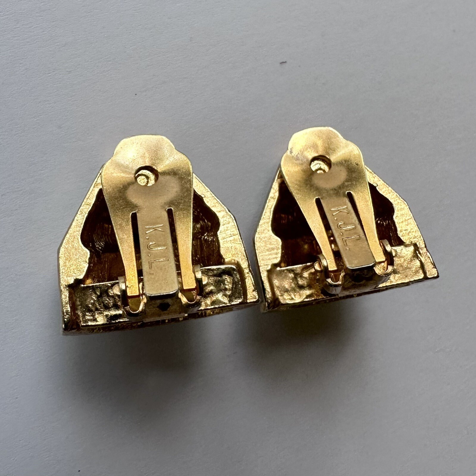 Vintage 1960s Kenneth Jay Lane Signed K.J.L. Gilt Enamel Rhinestone Earrings