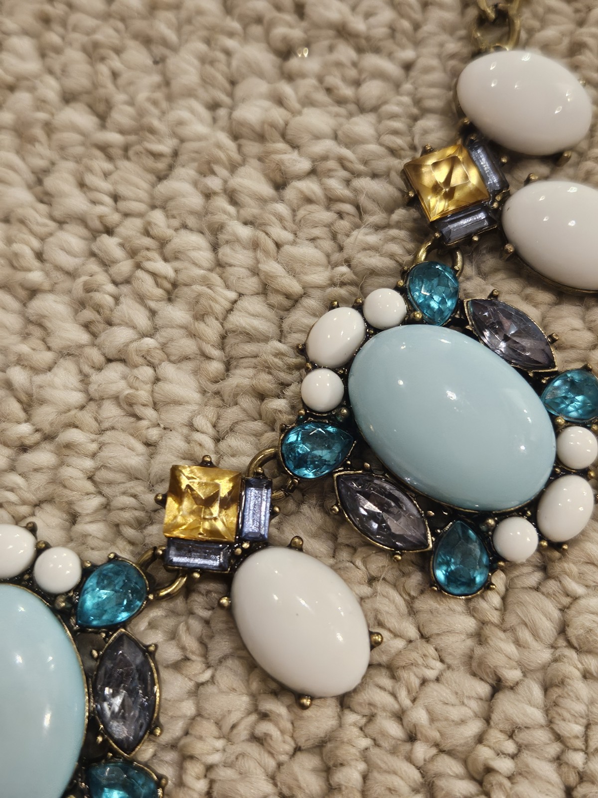 SUGARFIX Brass Blue White Bead Scoop Necklace
