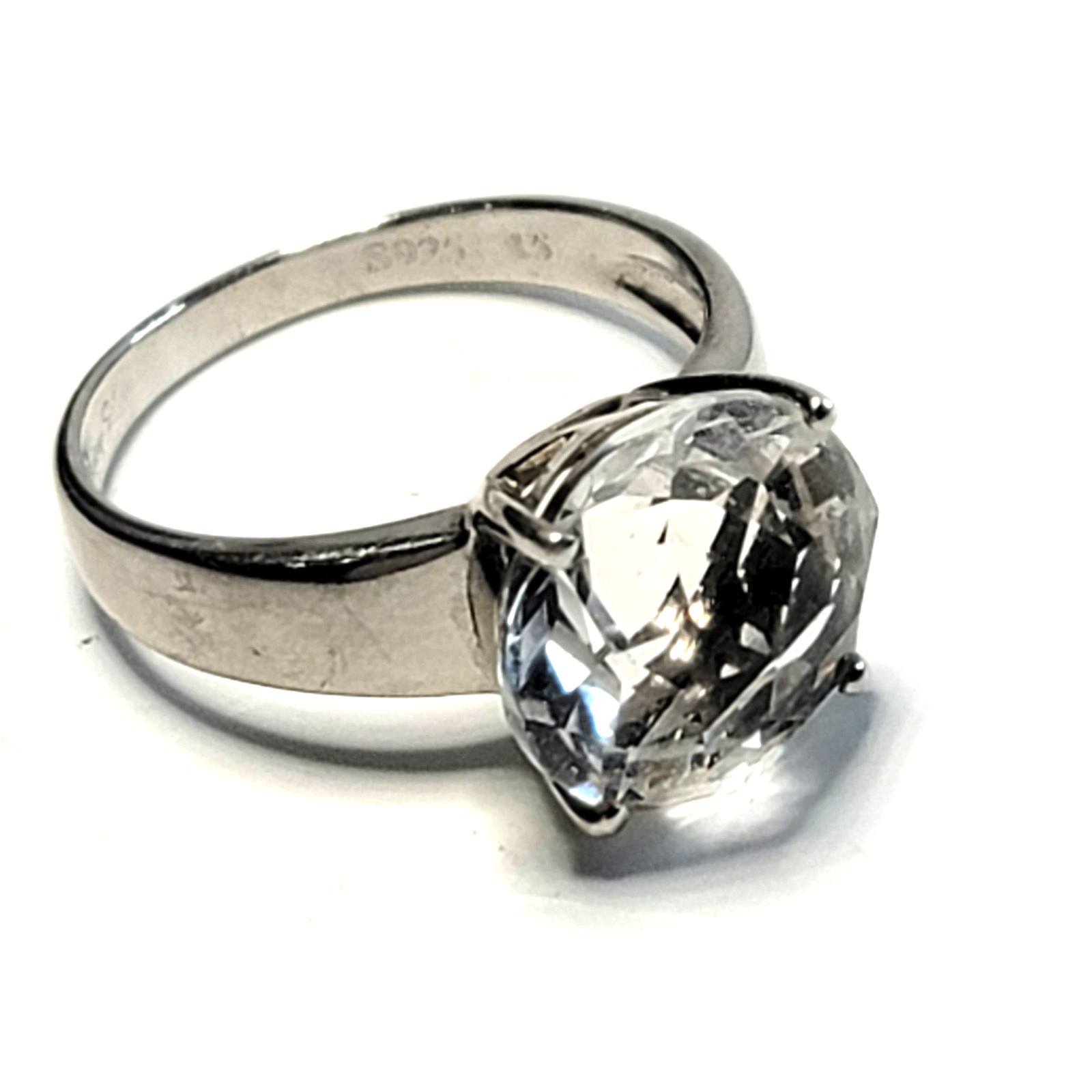 Natural Clear Quartz Ring 925 Sterling Silver 12mm Healing Crystal Size 7.75