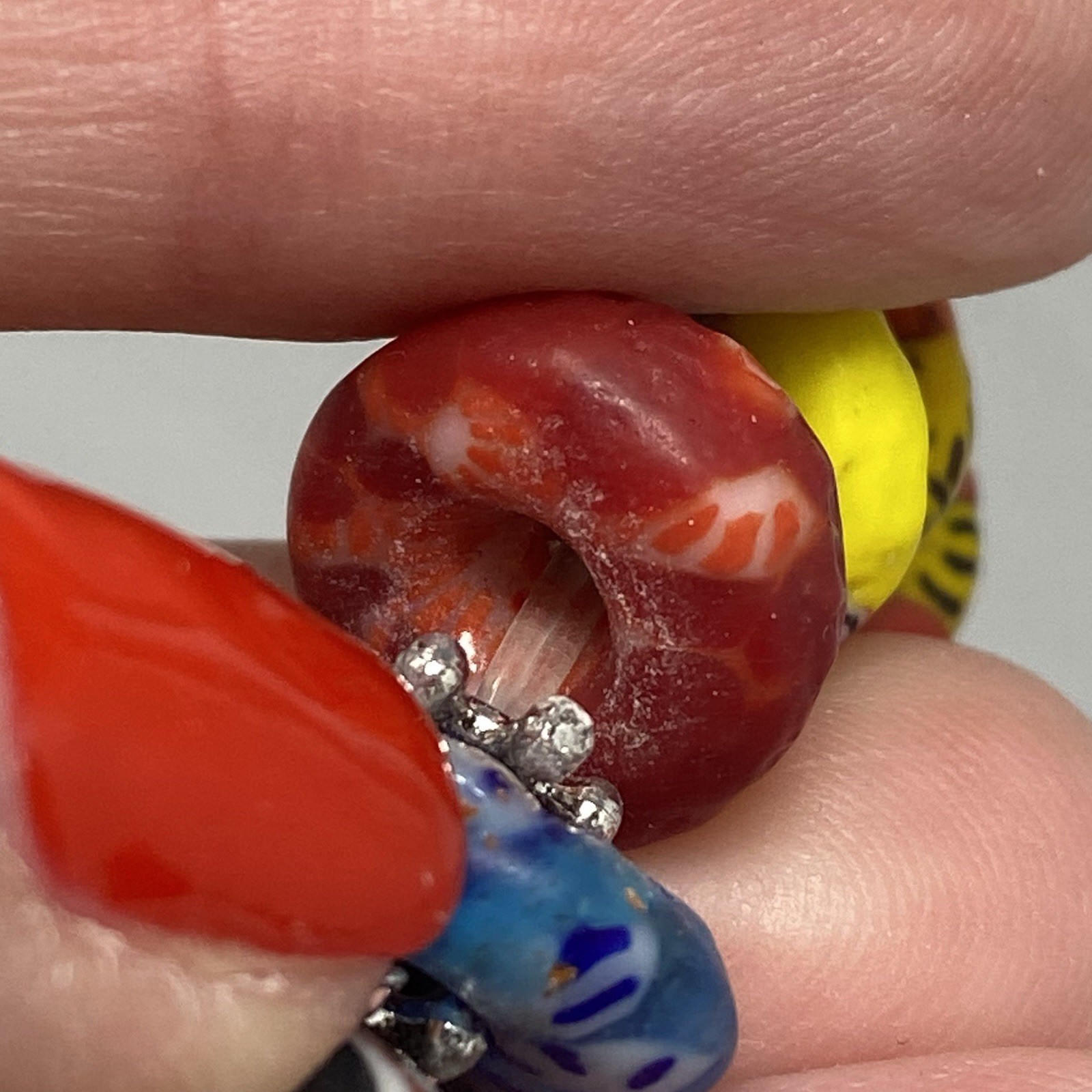 Krobo Beaded Bracelet Stretch Recycled Glass Ghana Multicolor Rondelle Donut 6.5